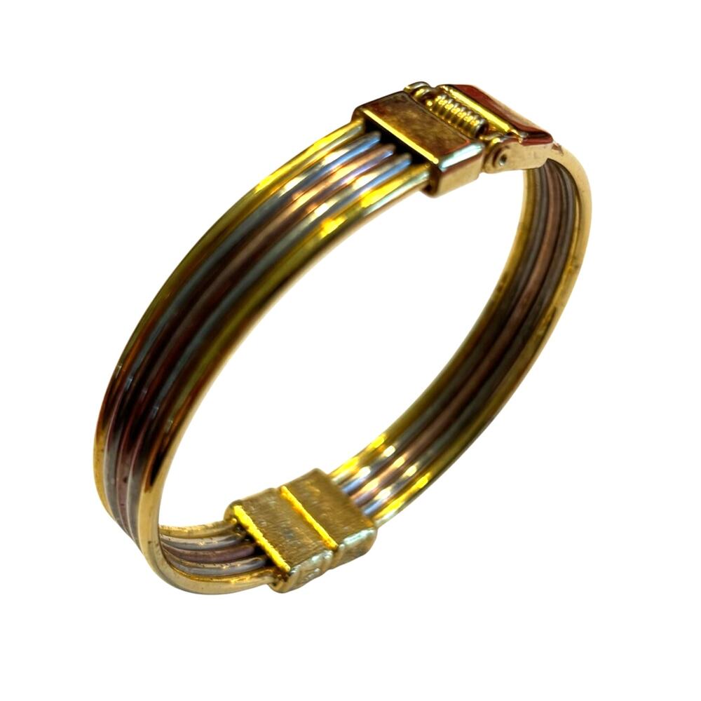 Vintage Y2K Clamper Bracelet Modernist Banded Mixed Metals gold silver copper